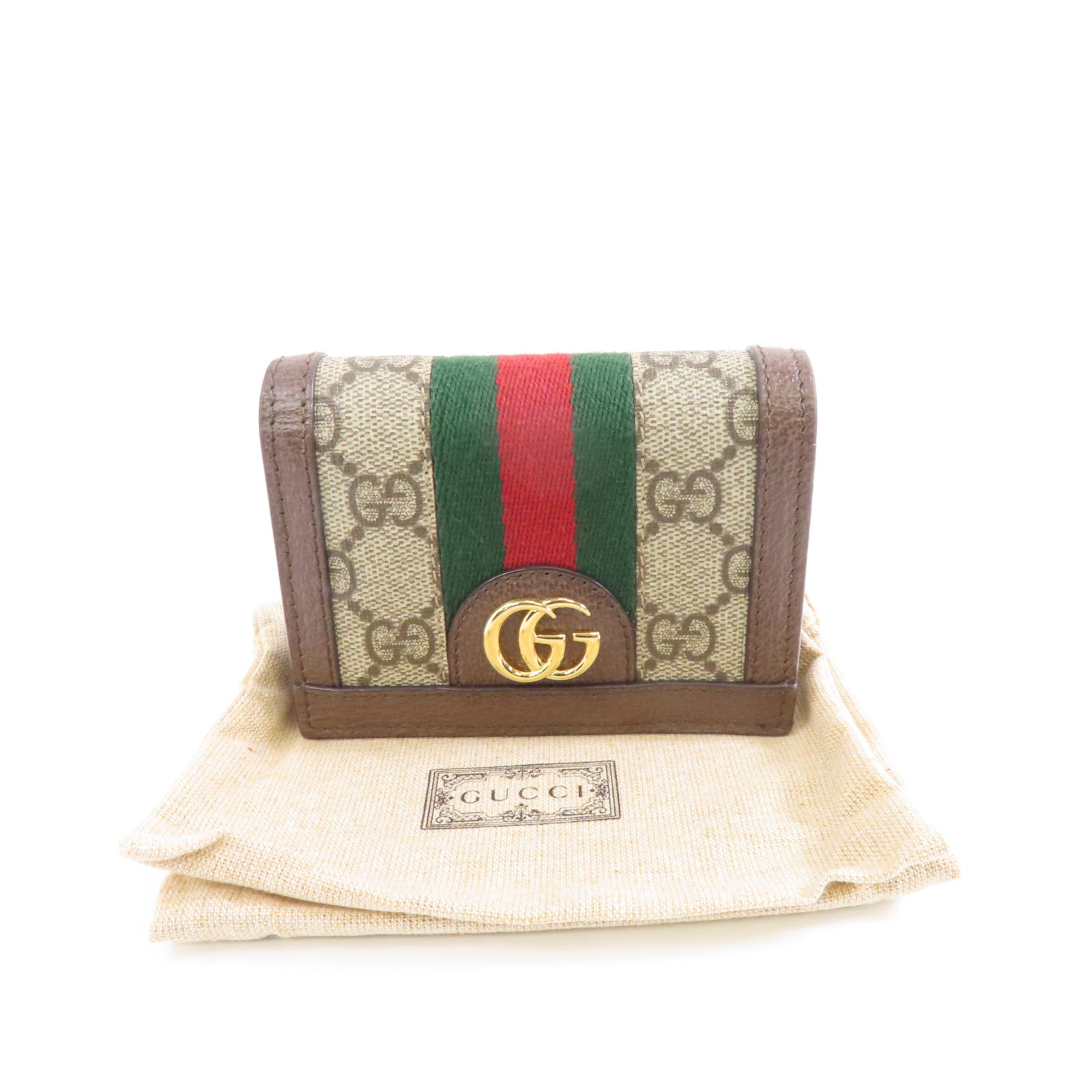 GUCCI 塗層帆布Ophidia Case Wallet金扣錢包棕色