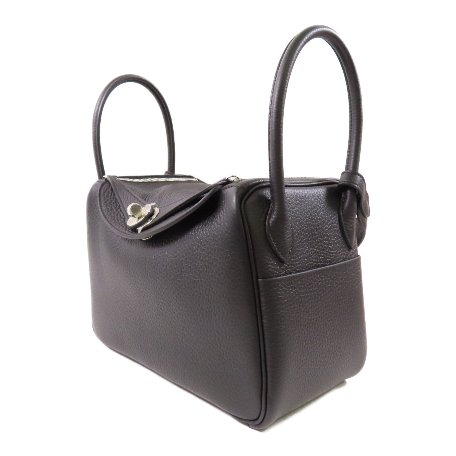HERMES Clemence皮革Lindy 26銀扣手挽肩背兩用袋Noir