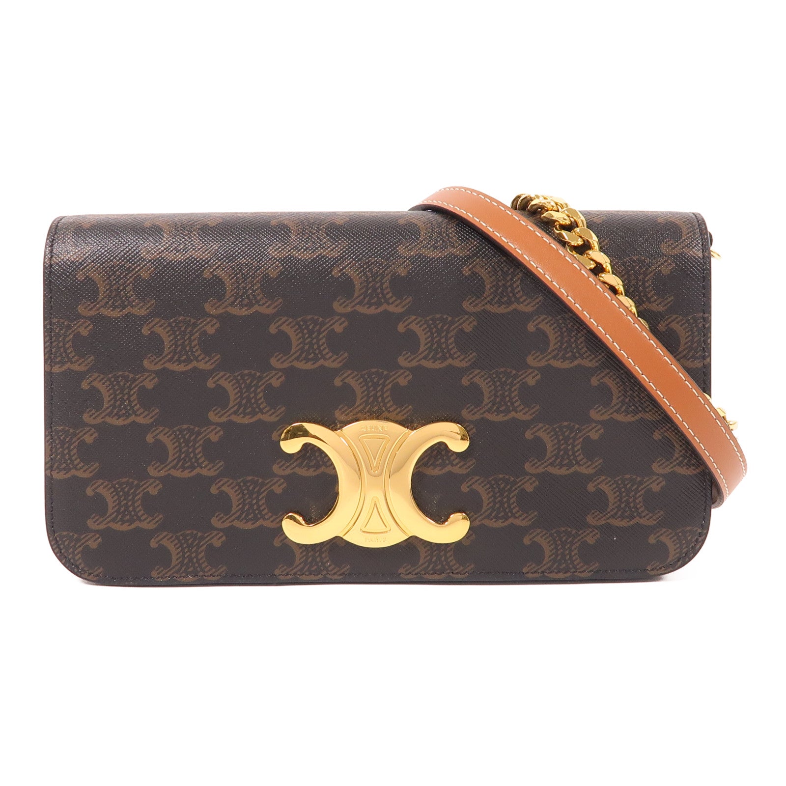 CELINE 塗層帆布Triomphe Mulipochette金扣肩背袋