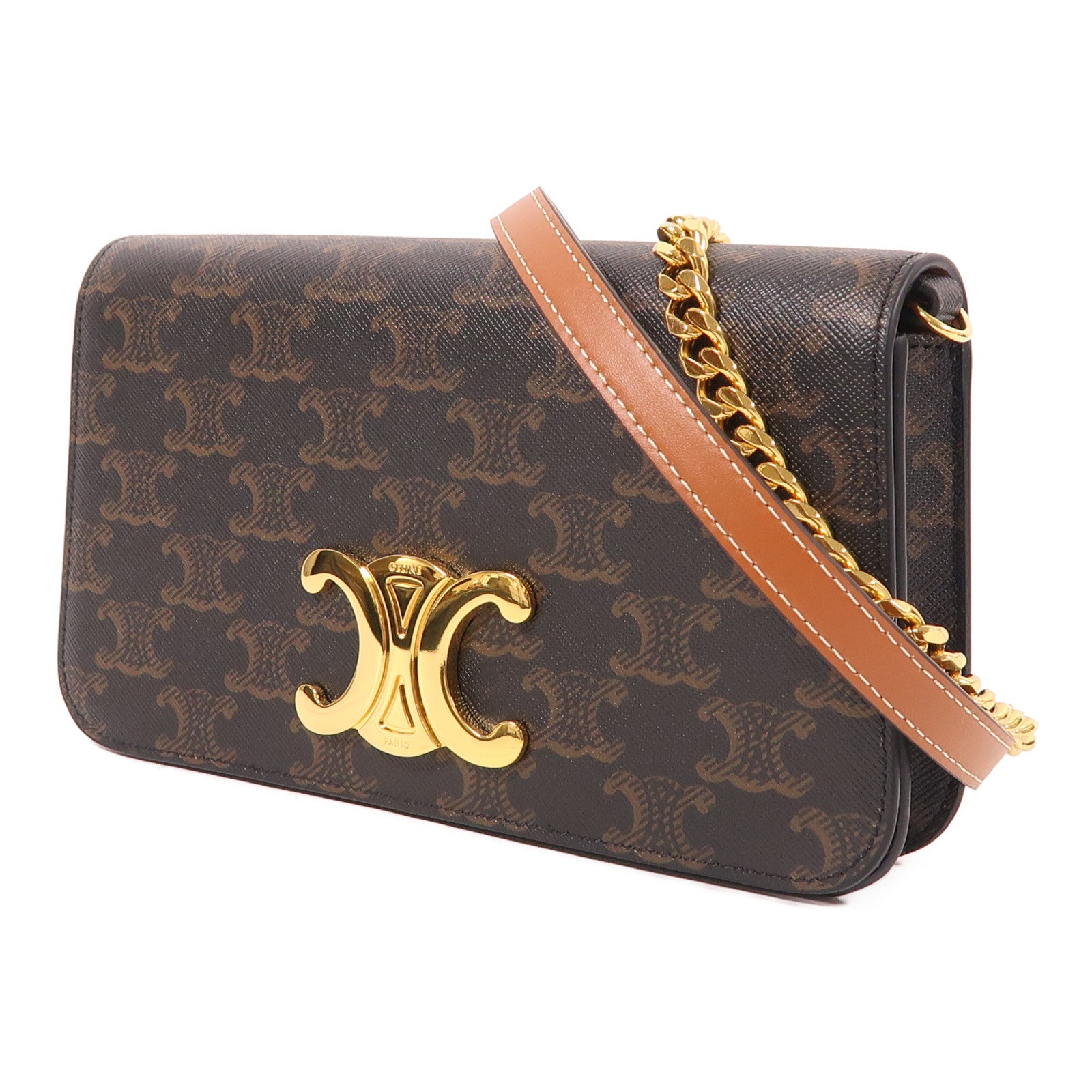 CELINE 塗層帆布Triomphe Mulipochette金扣肩背袋
