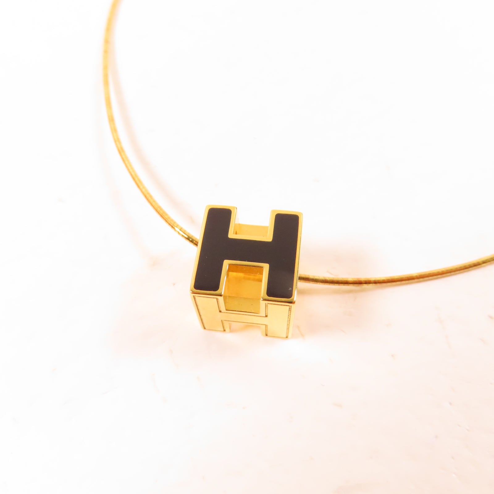 HERMES 金屬Cube d'H Necklace項鍊金色/黑色