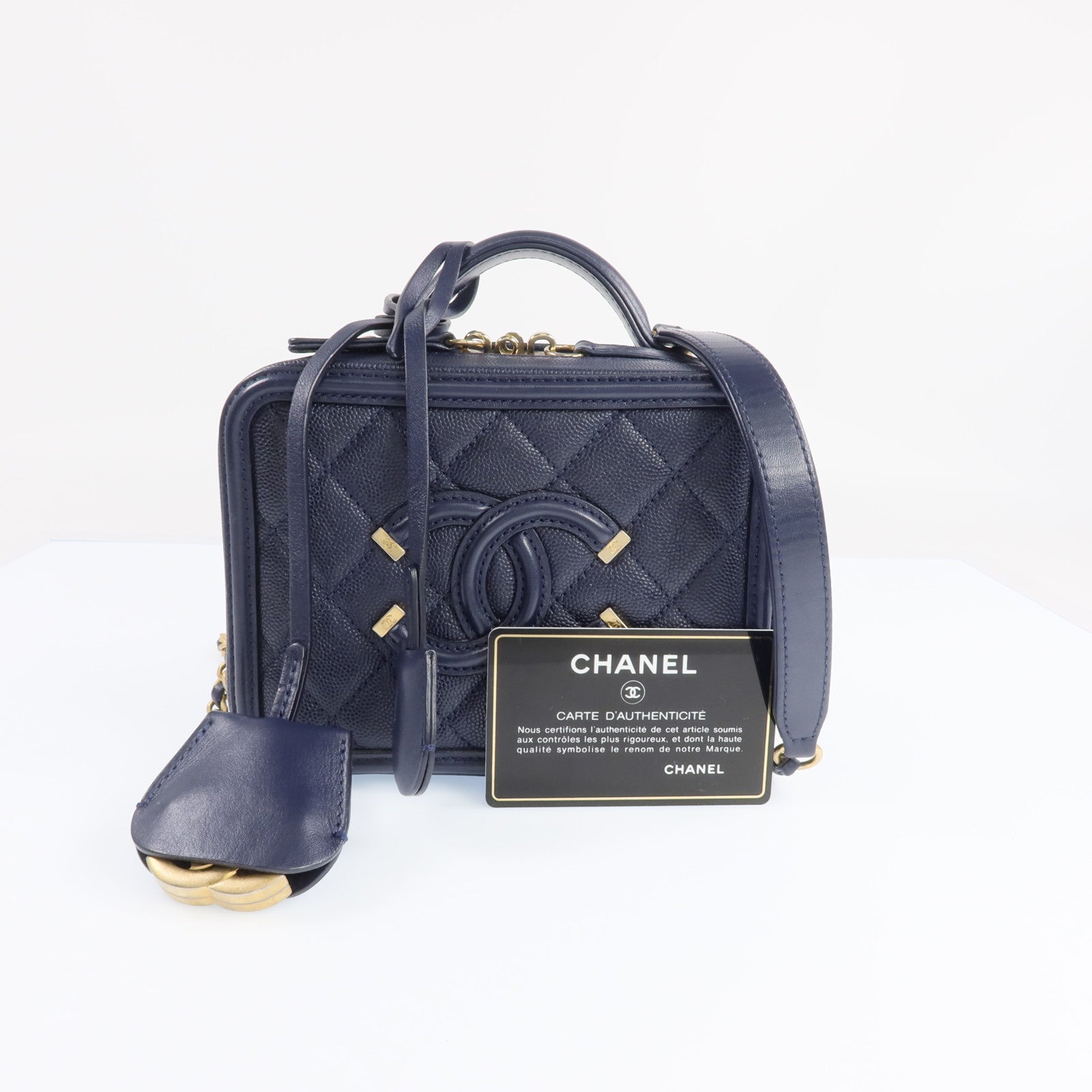 CHANEL 【激減優惠】牛皮皮革Vanity Case金扣鏈帶肩背袋