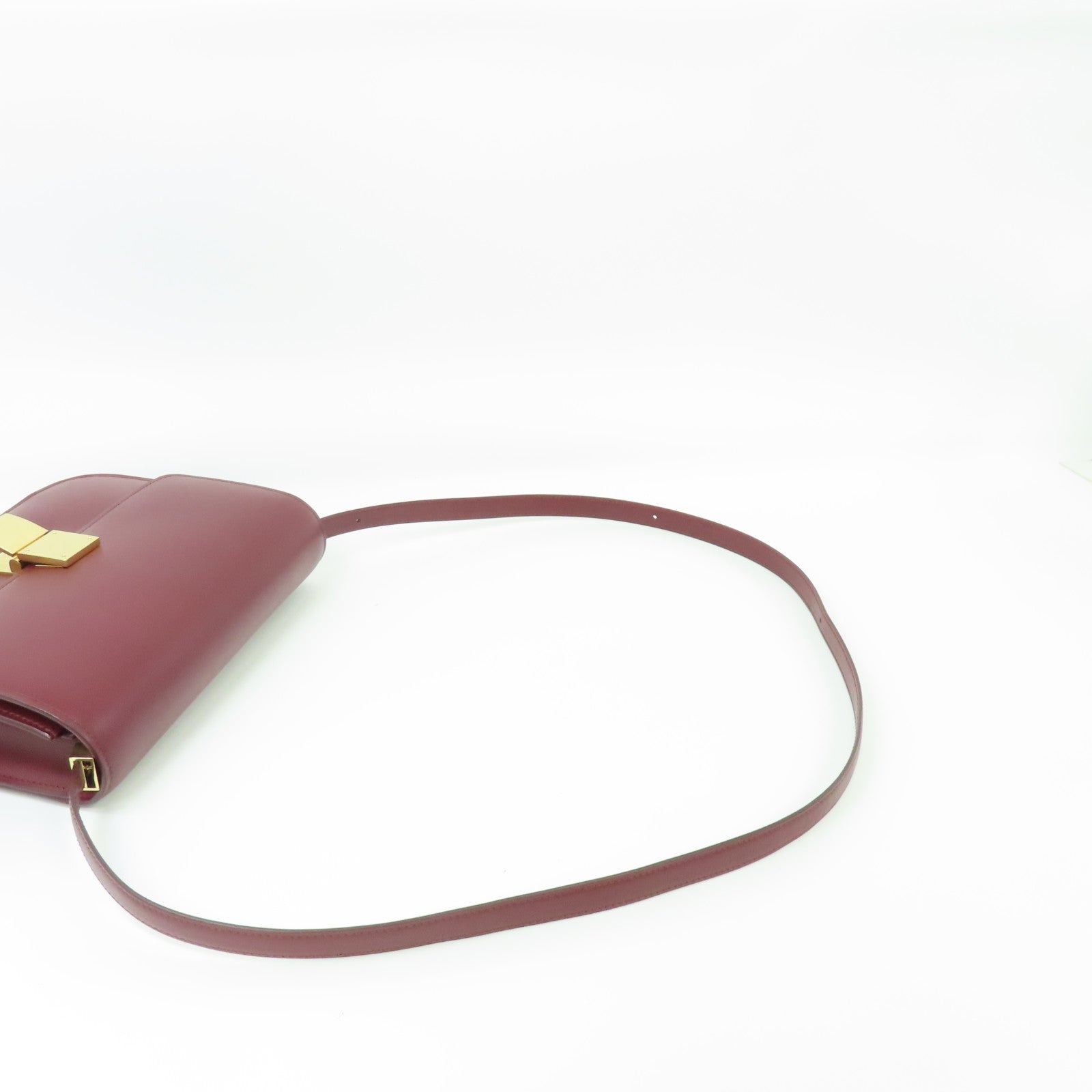 CELINE 【激減優惠】牛皮皮革Classic Box金扣肩背袋酒紅色