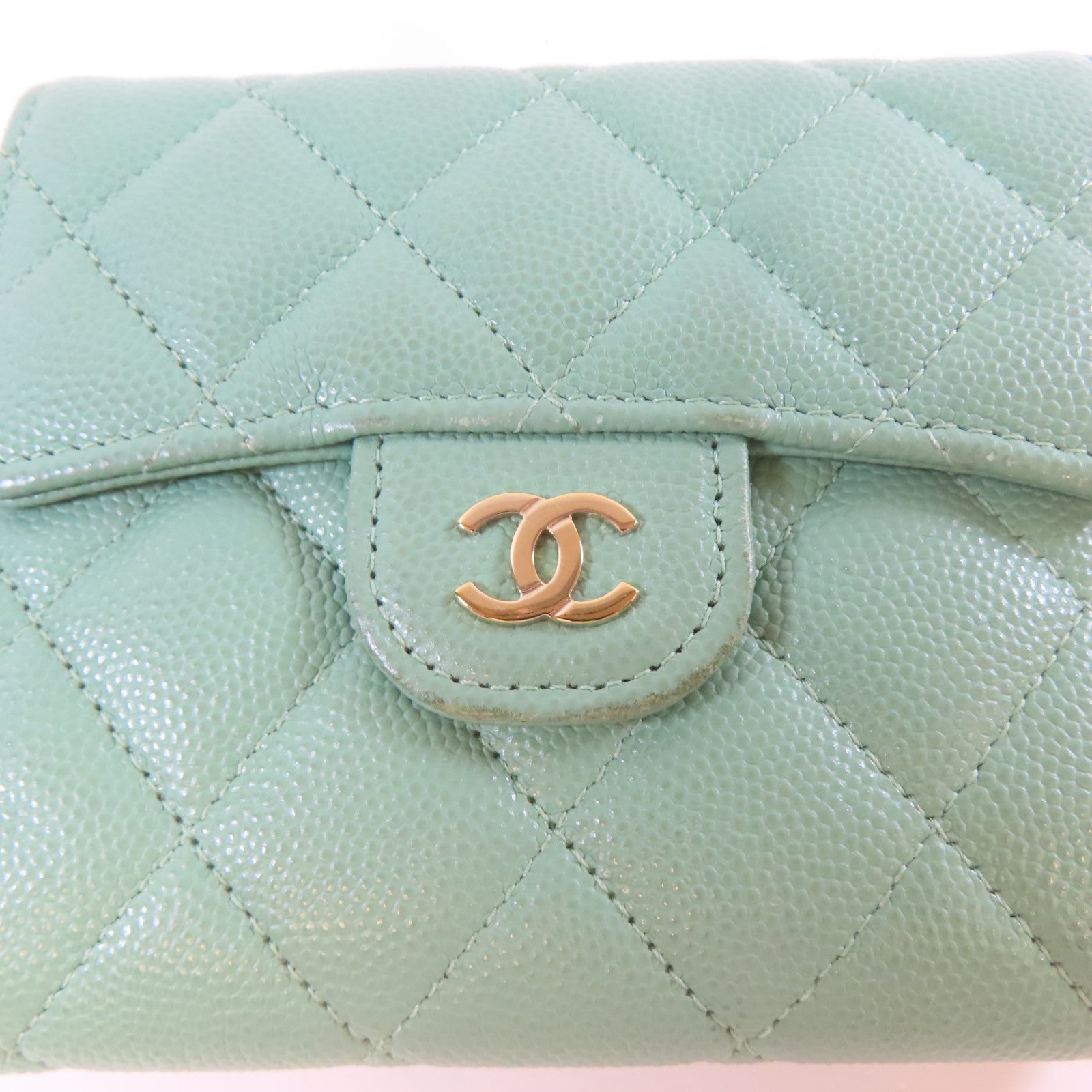 CHANEL 【清倉大減價】菱格牛皮皮革Wallet金扣啪鈕錢包綠色