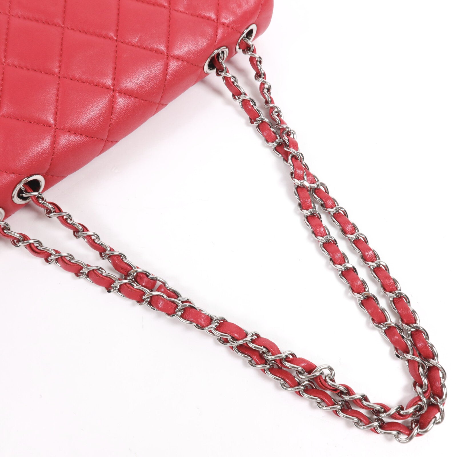 CHANEL 羊皮皮革Chain Shoulder銀扣鏈帶肩背袋