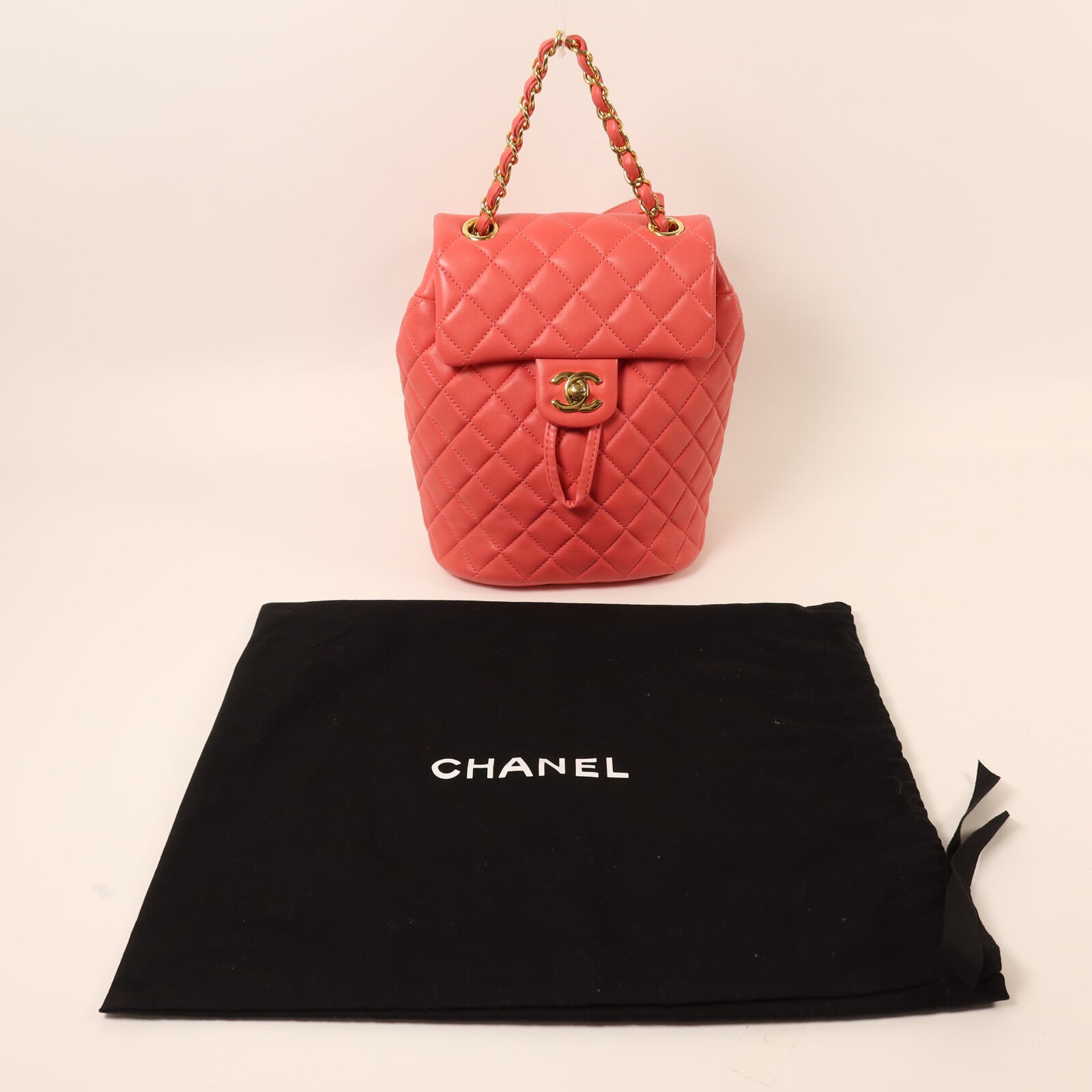 CHANEL 羊皮皮革Backpack金扣鏈帶背包