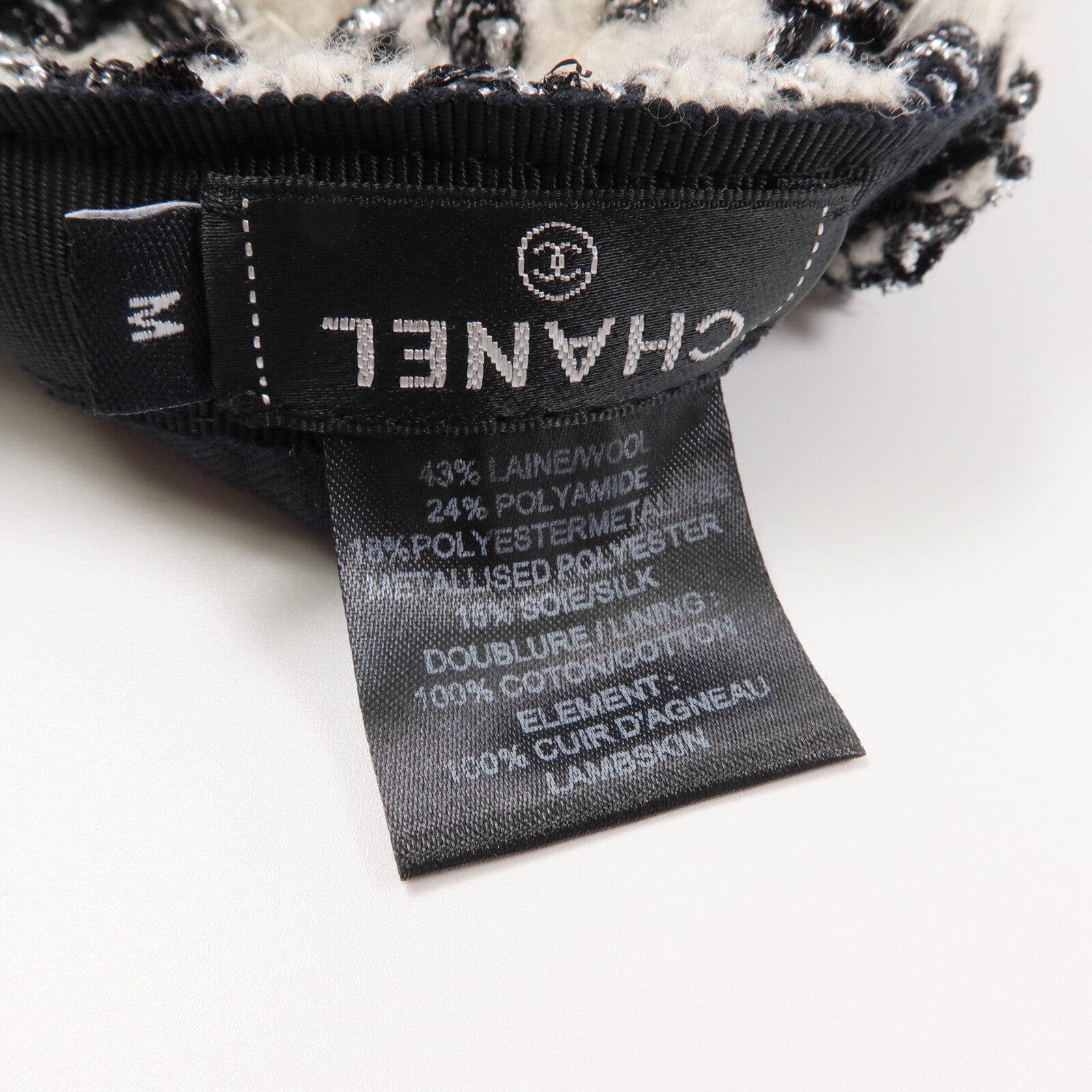CHANEL 羊毛/聚醯胺/聚酯纖維/絲質/羊皮皮革Tweed CC Cap帽子