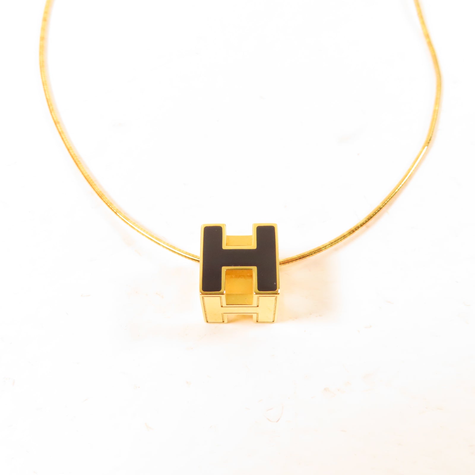 HERMES 金屬Cube d'H Necklace項鍊金色/黑色