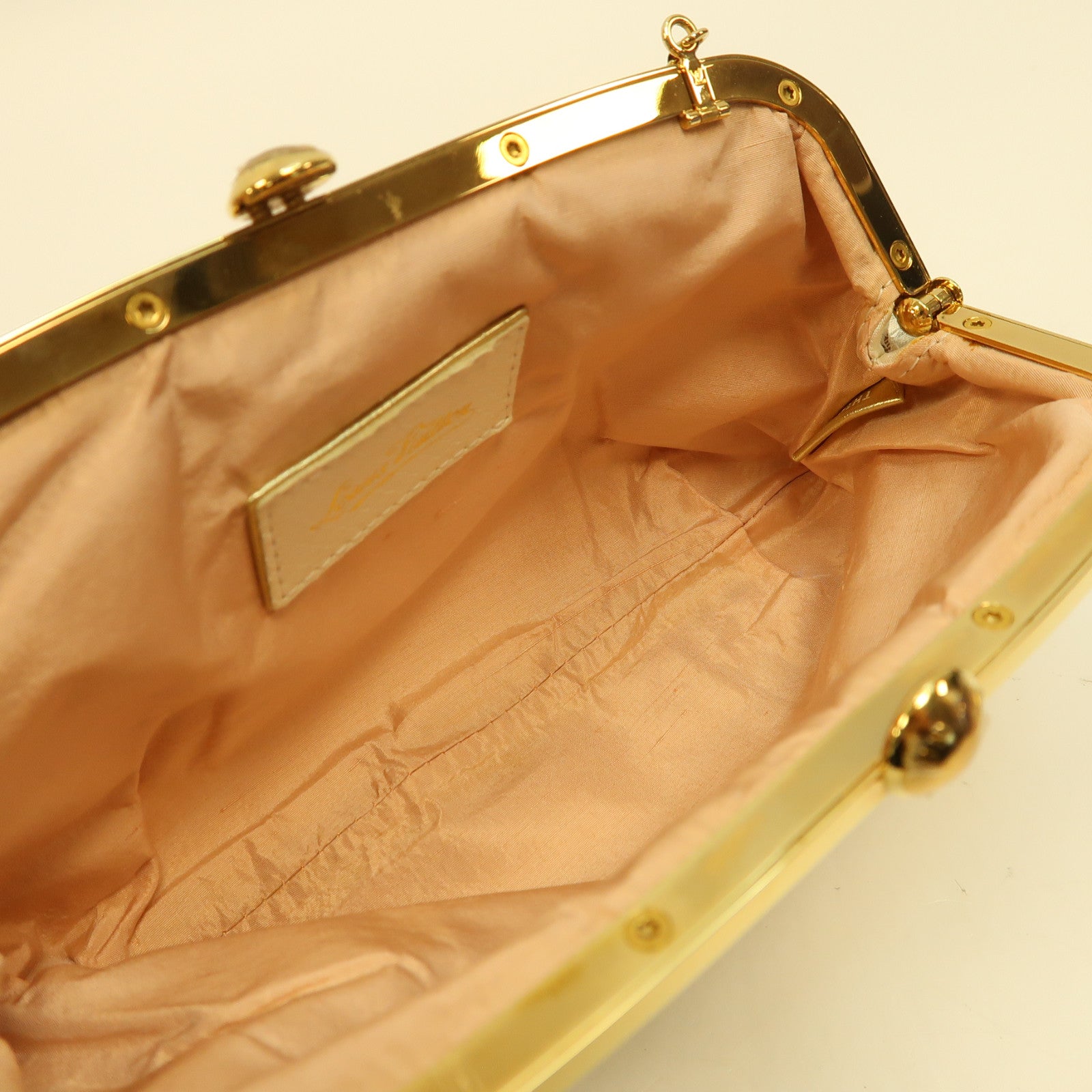 LOUIS VUITTON Monogram Satin Omoniere金扣手挽袋米白色