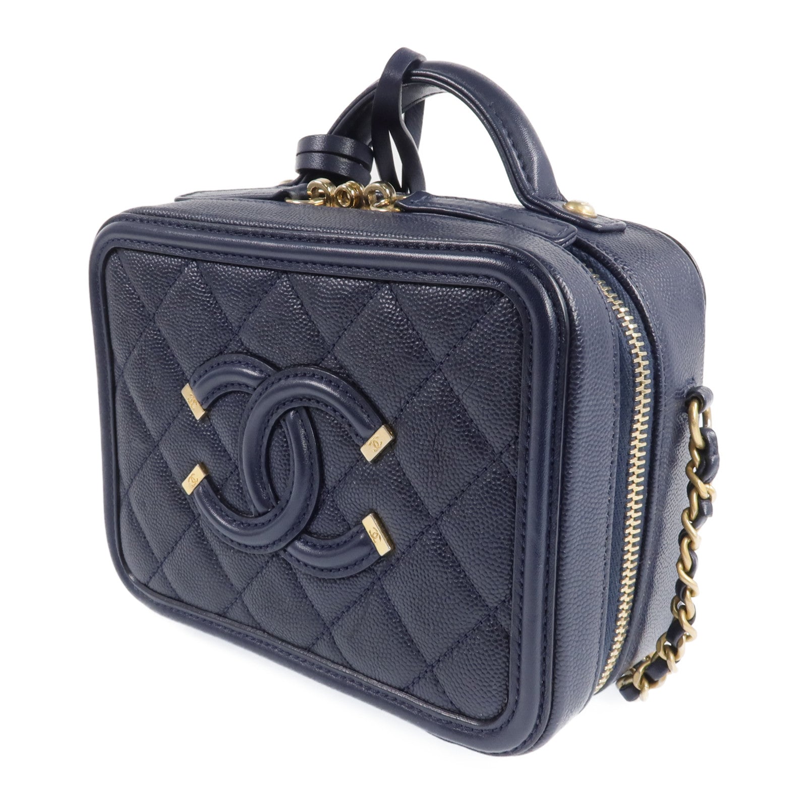 CHANEL 【激減優惠】牛皮皮革Vanity Case金扣鏈帶肩背袋