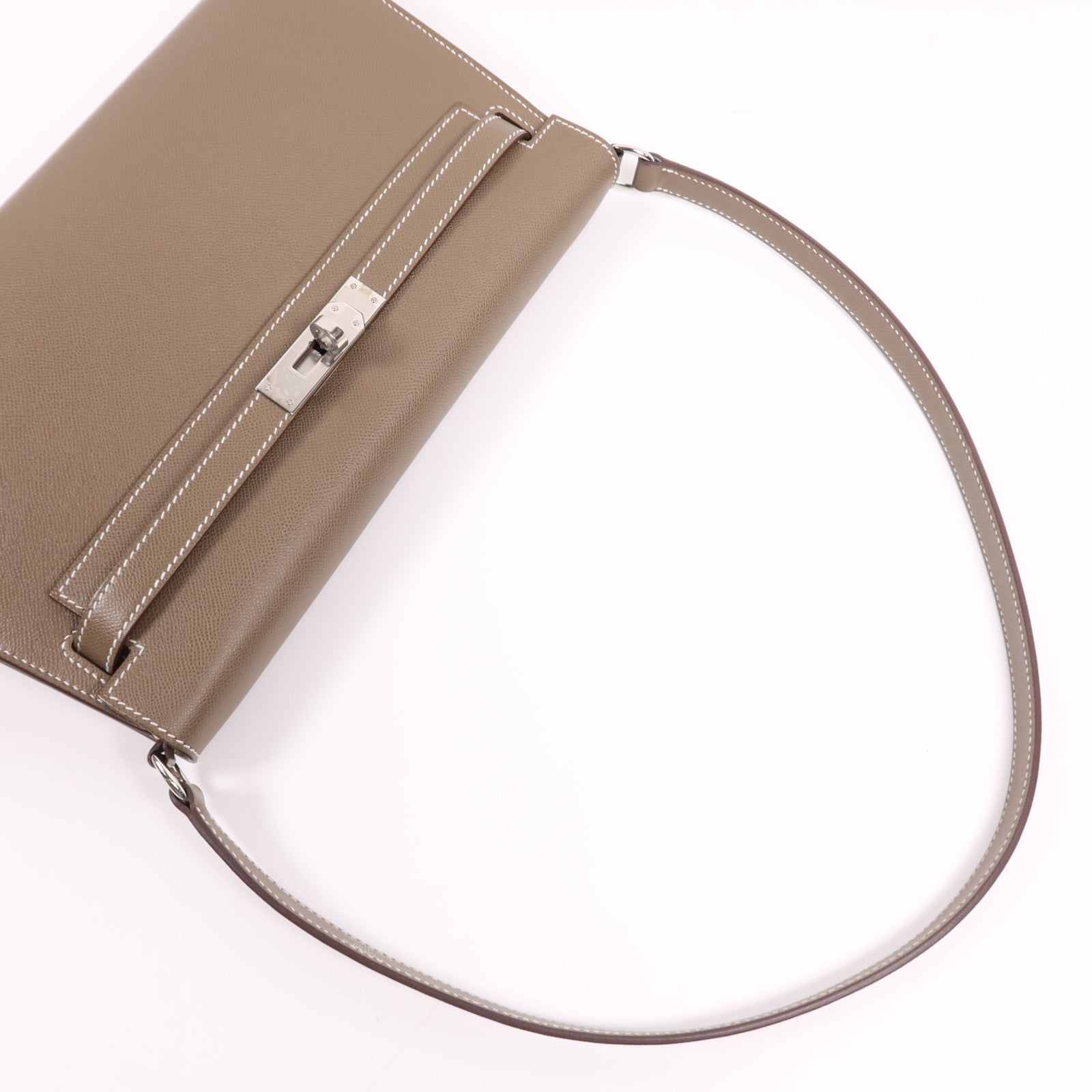 HERMES Epsom皮革Kelly Elan銀扣肩背袋