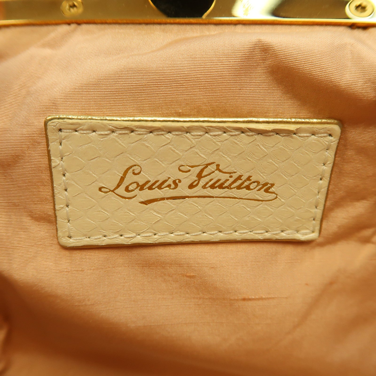 LOUIS VUITTON Monogram Satin Omoniere金扣手挽袋米白色