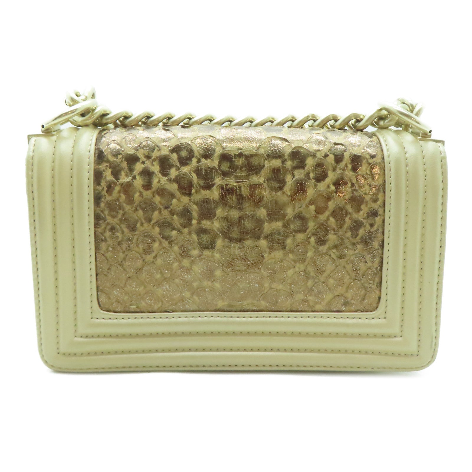 CHANEL **【激減優惠】蛇皮皮革Chain Shoulder金扣鏈帶肩背袋金色