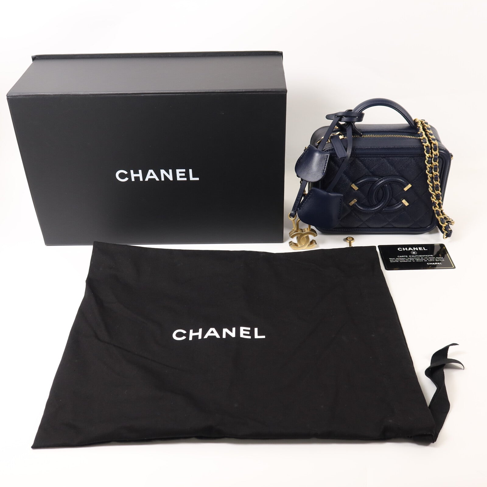 CHANEL 【激減優惠】牛皮皮革Vanity Case金扣鏈帶手挽肩背兩用袋