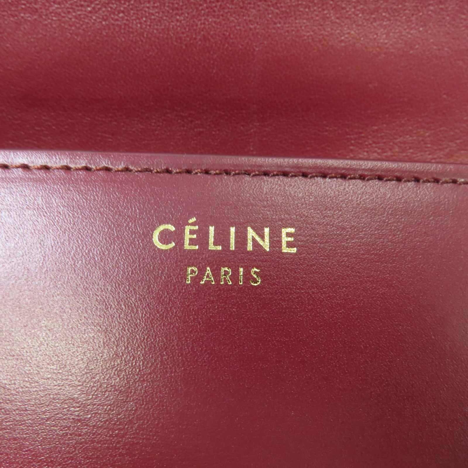 CELINE 【激減優惠】牛皮皮革Classic Box金扣肩背袋酒紅色