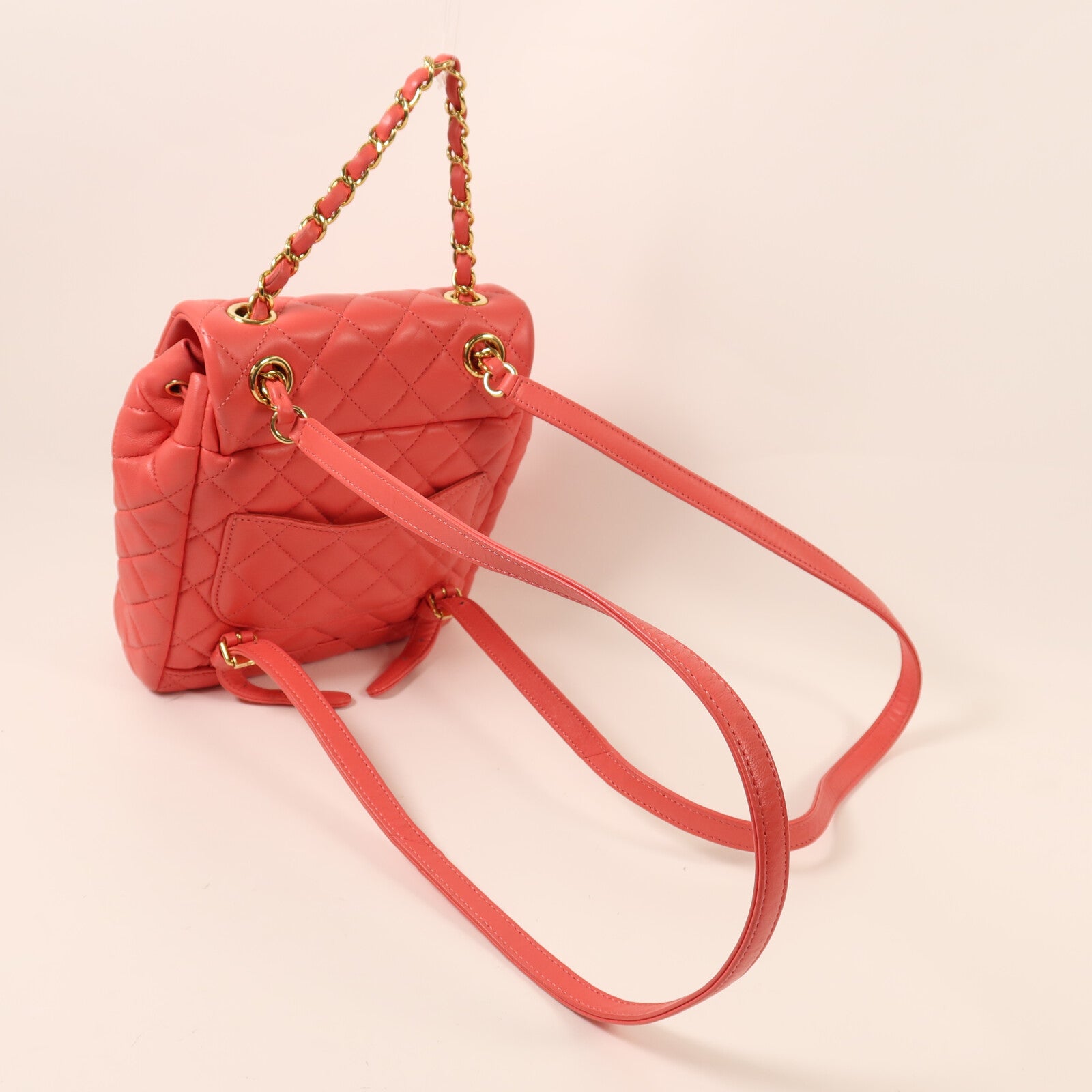 CHANEL 羊皮皮革Backpack金扣鏈帶背包