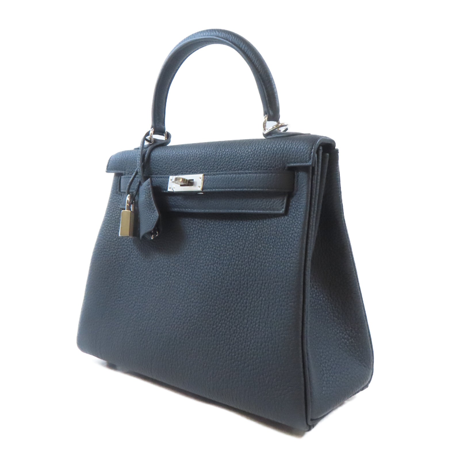 HERMES Togo皮革Kelly 25銀扣手挽肩背兩用袋Noir/黑色