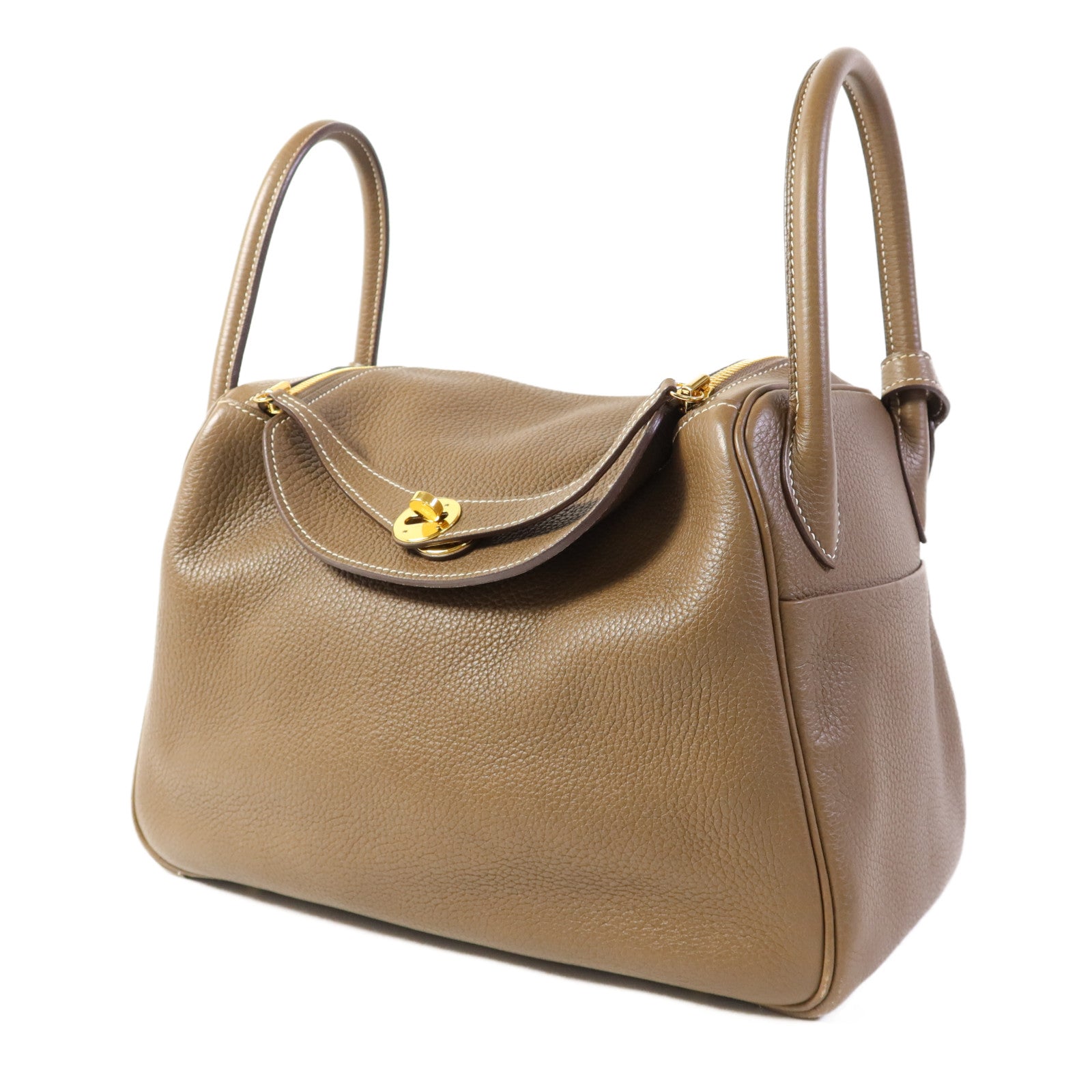 HERMES Clemence皮革Lindy 30金扣手挽肩背兩用袋Etoupe