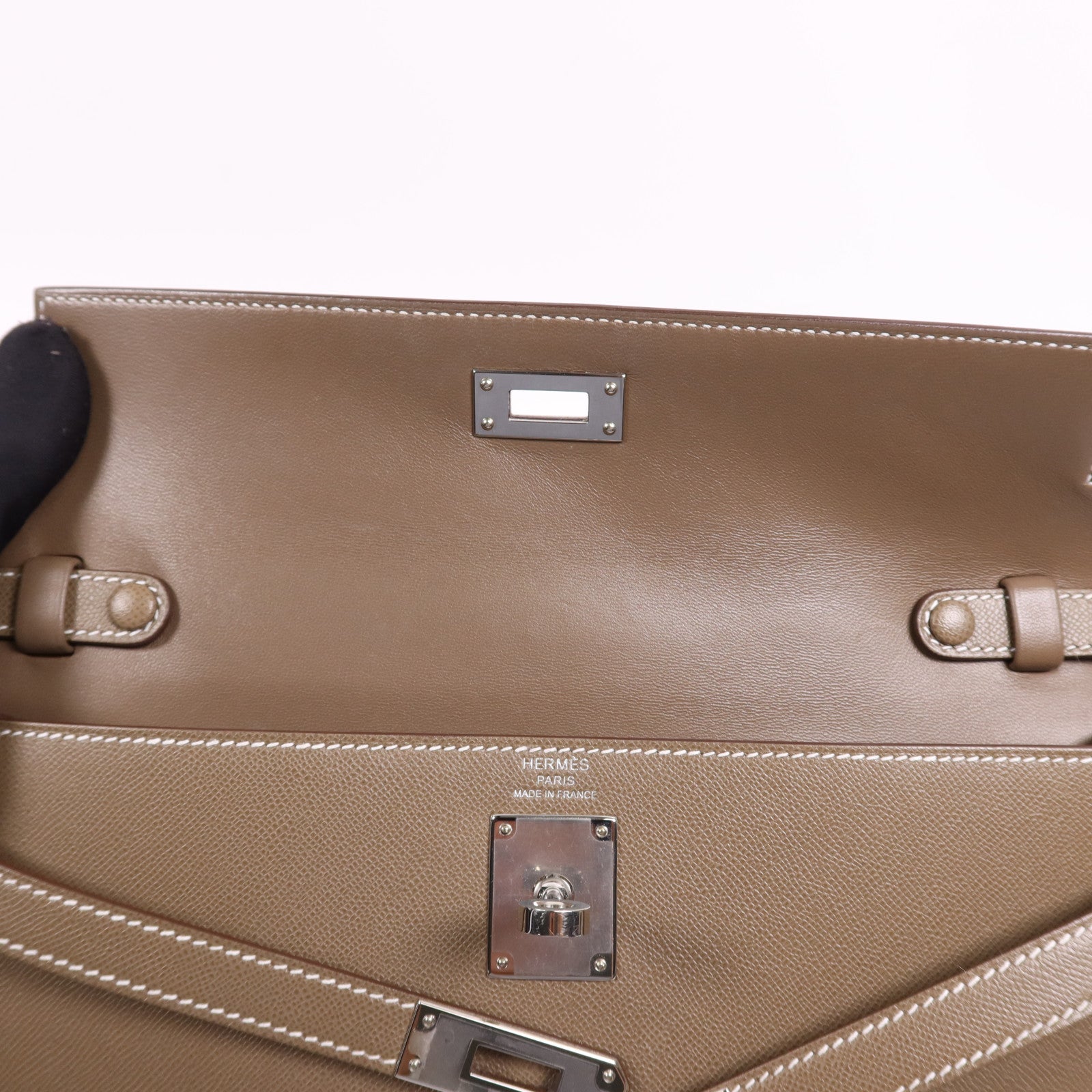 HERMES Epsom皮革Kelly Elan銀扣肩背袋