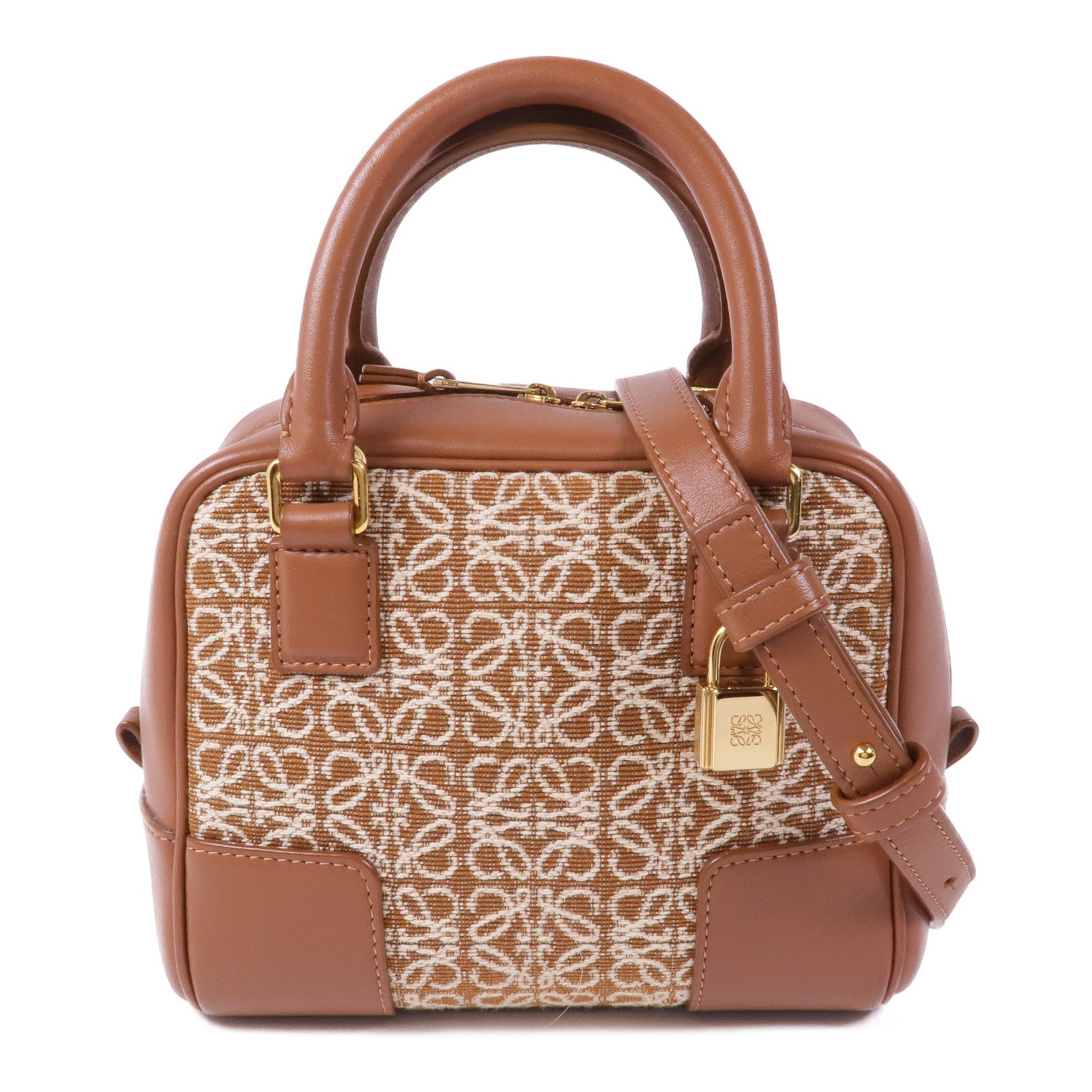 LOEWE 帆布/皮革Amazona 16金扣手挽肩背兩用袋