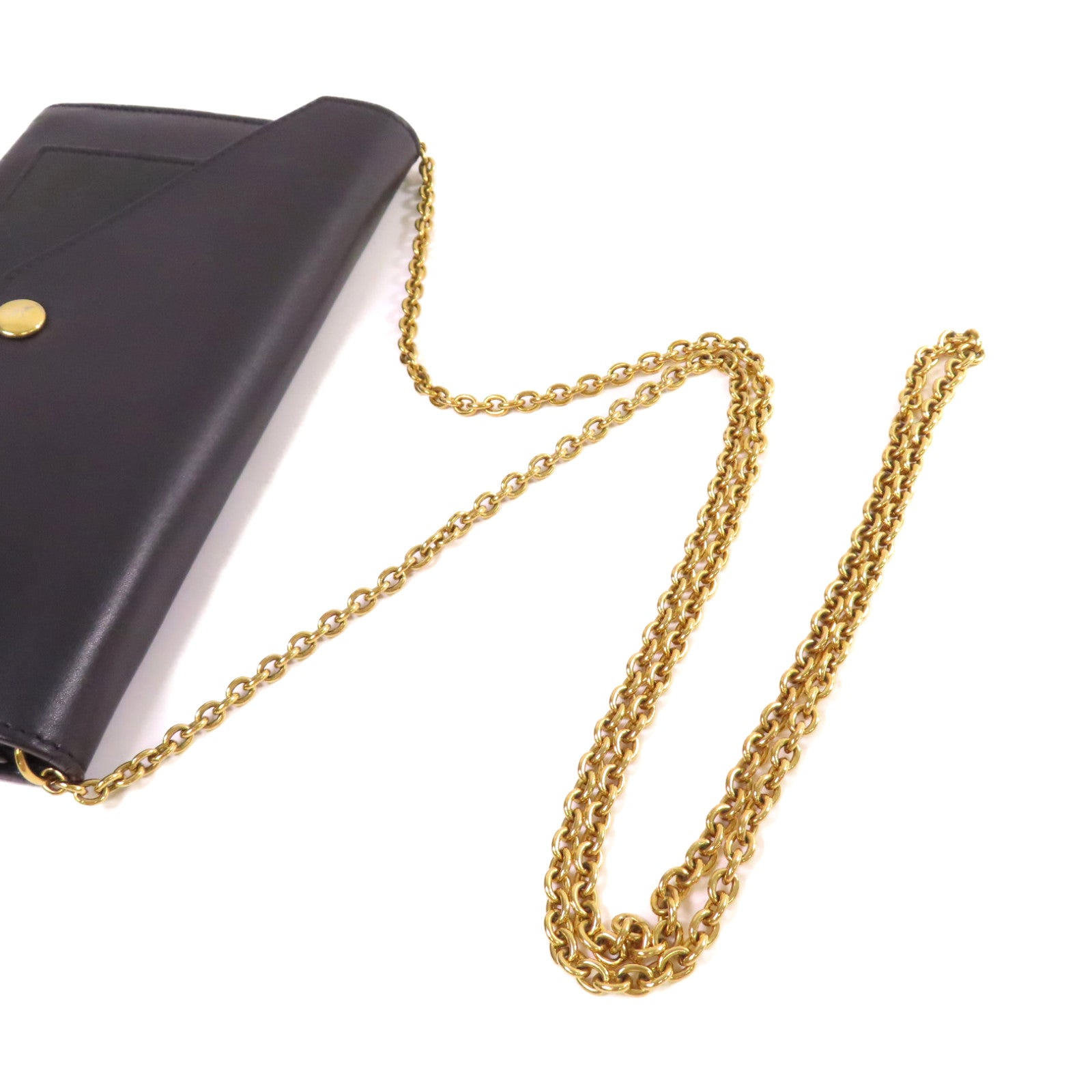 CELINE 牛皮皮革Wallet On Chain Shoulder Bag金扣鏈帶肩背袋黑色