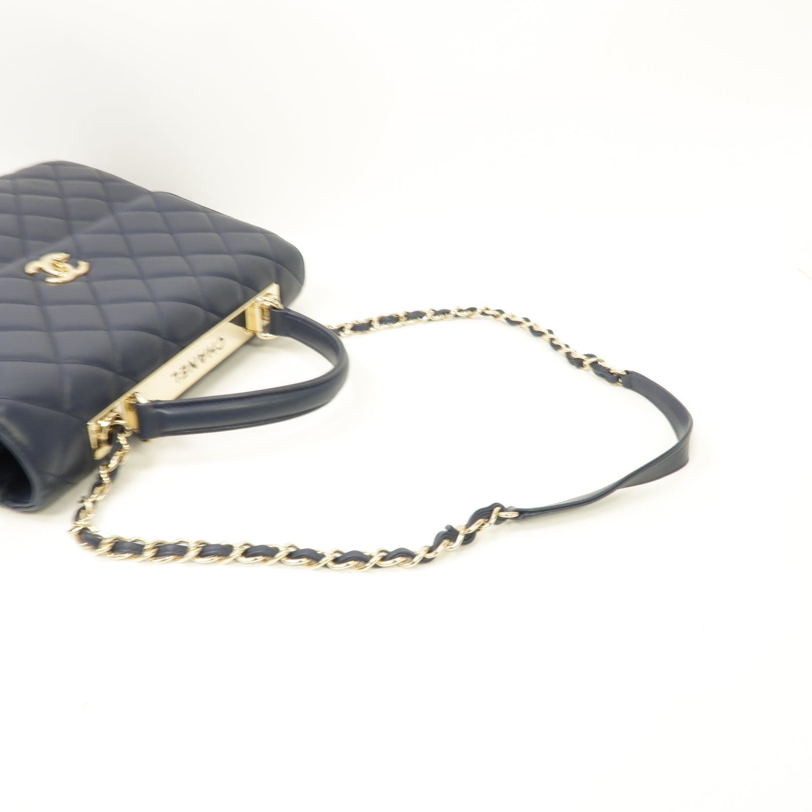 CHANEL 【激減優惠】菱格羊皮皮革Large Trendy CC金扣手挽肩背兩用袋深藍色