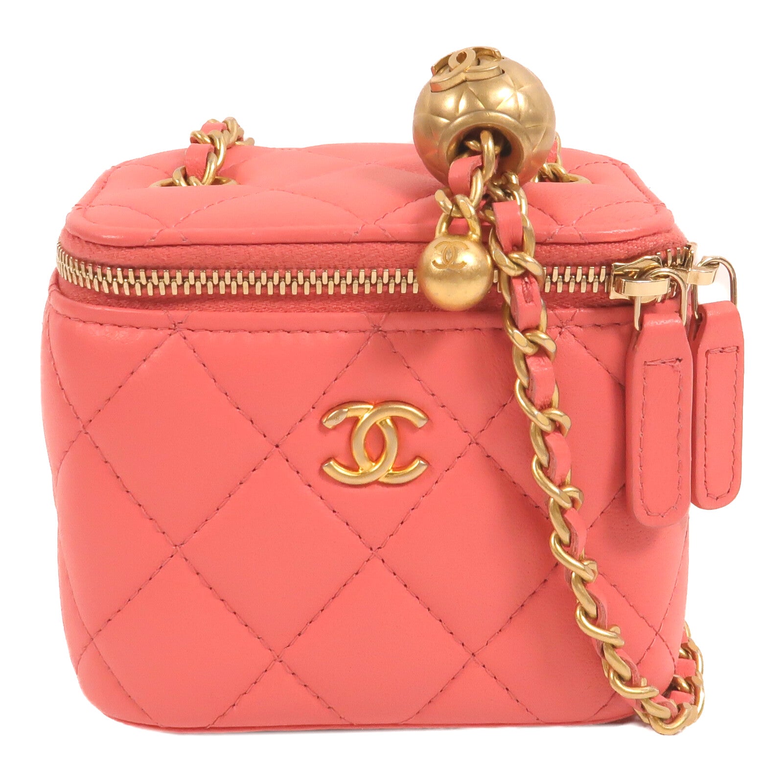 CHANEL 羊皮皮革Vanity Case Gold Ball鏈帶肩背袋