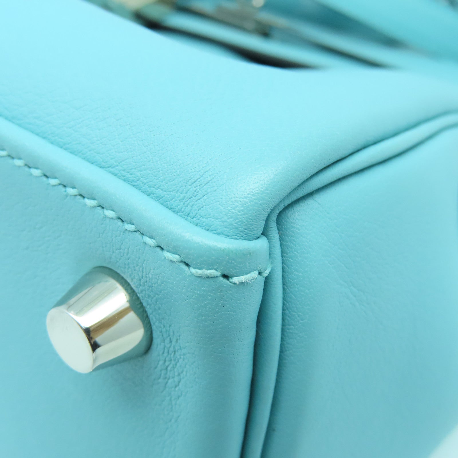 HERMES Swift Leather Kelly 25 SOP Silver Buckle Handle Bag Bleu Atoll Light Blue
