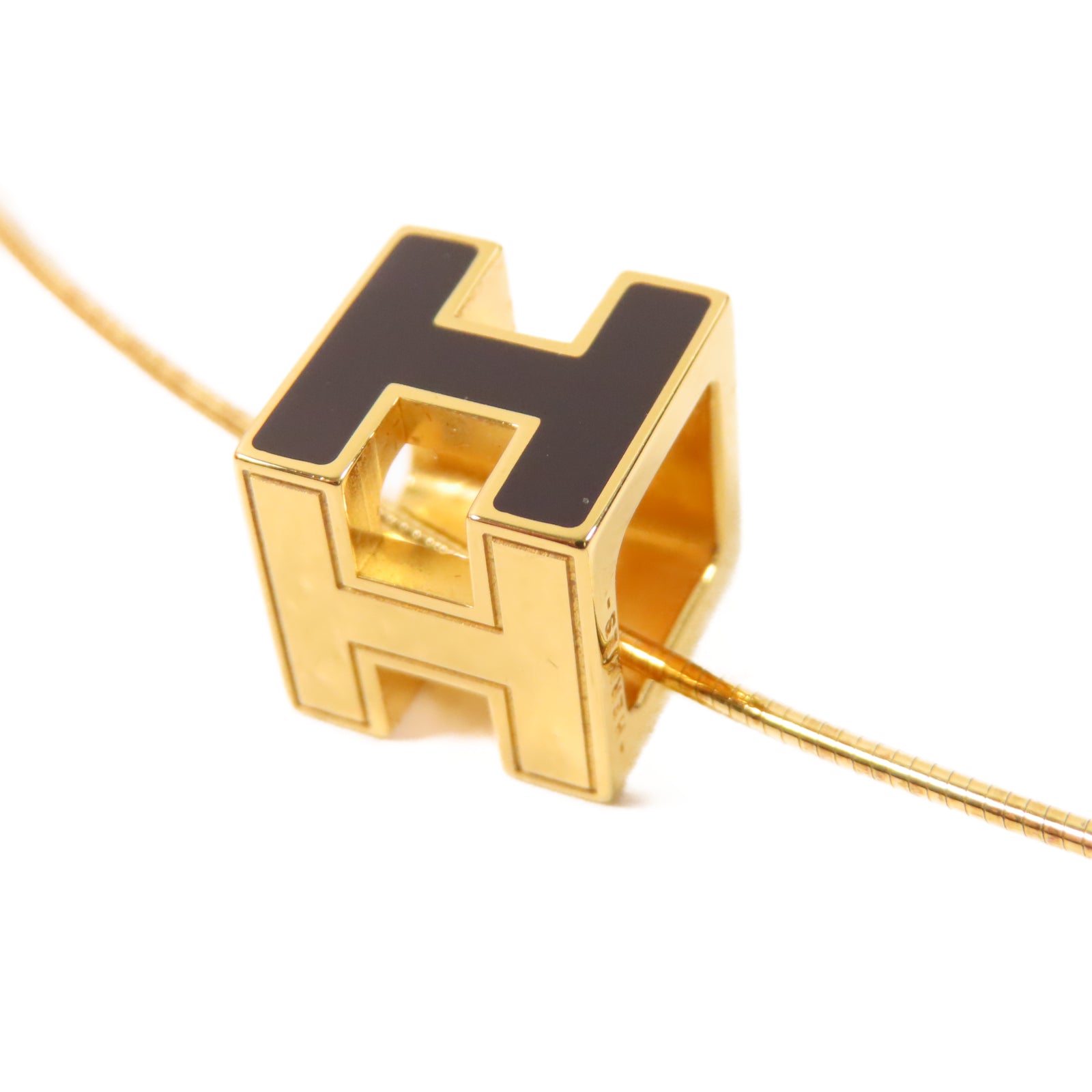 HERMES 金屬Cube d'H Necklace項鍊金色/黑色