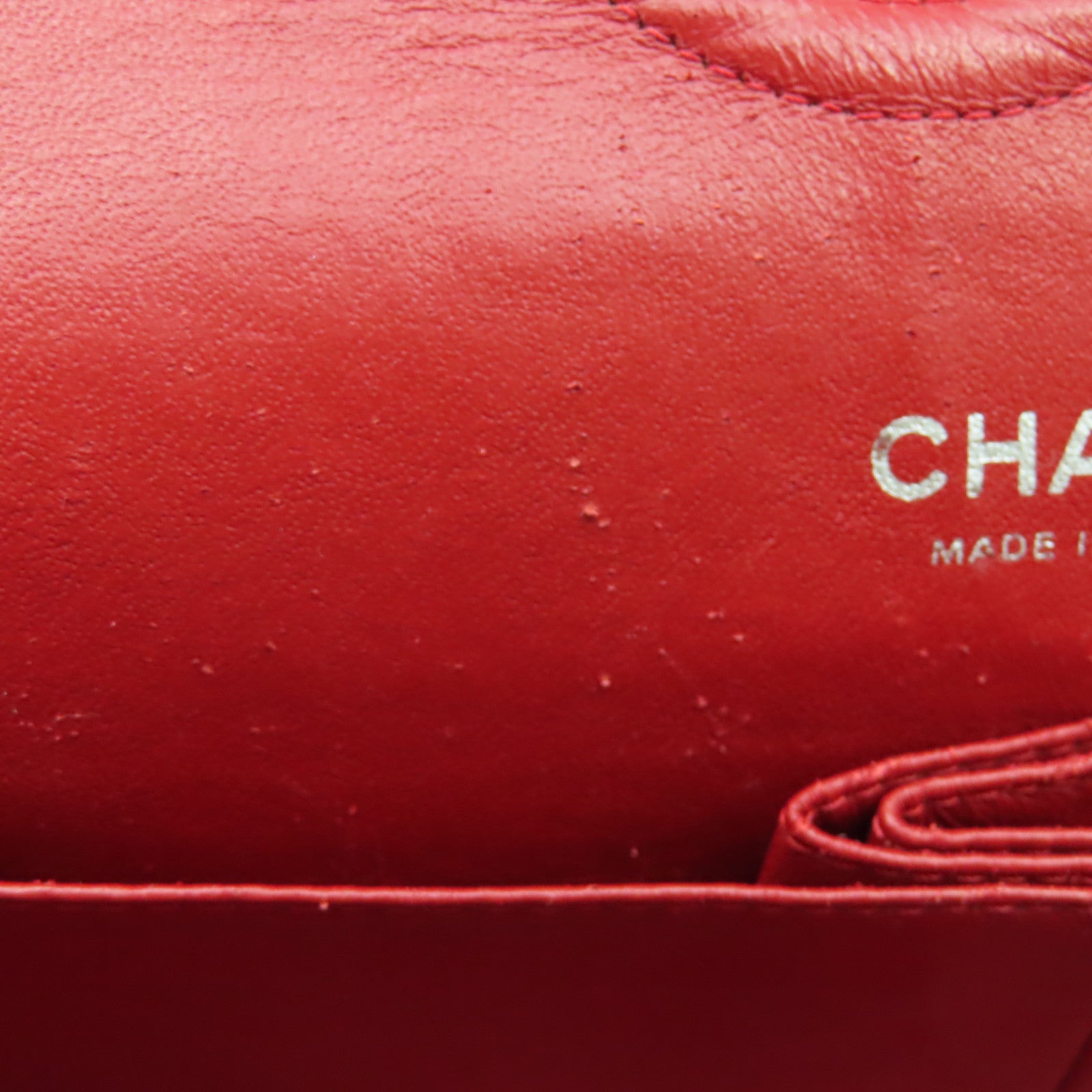 CHANEL **【清倉大減價】菱格漆皮皮革Classic 25cm銀扣鏈帶肩背袋紅色
