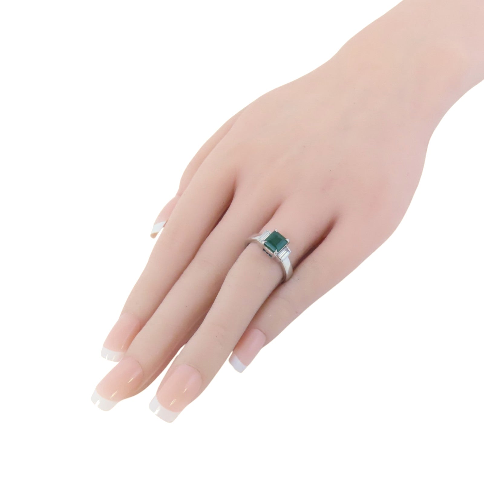 JEWELRY PT900鉑金Emerald Diamond Ring綠寶石/鑽石戒指US#6