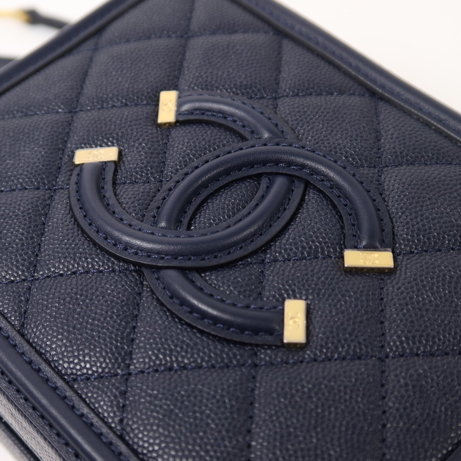 CHANEL 【激減優惠】牛皮皮革Vanity Case金扣鏈帶手挽肩背兩用袋