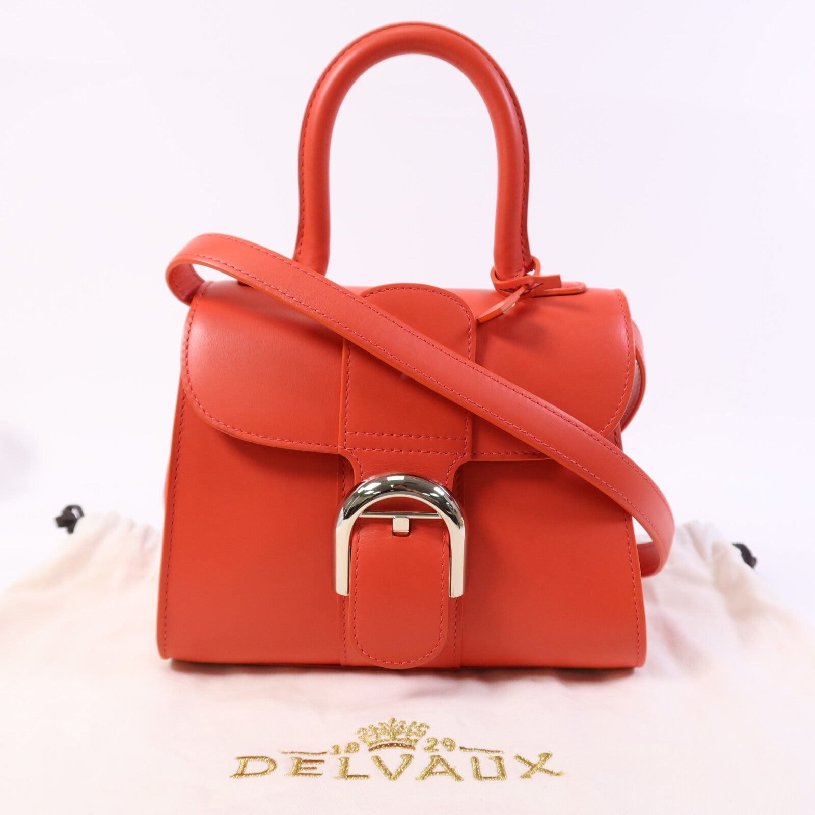 Delvaux 牛皮皮革Brillant Mini銀扣手挽肩背兩用袋