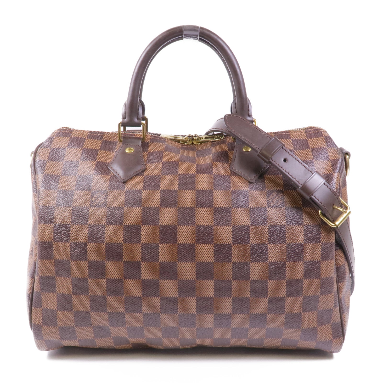LOUIS VUITTON Damier Speedy Bandouliere 30金扣手挽肩背兩用袋棕色