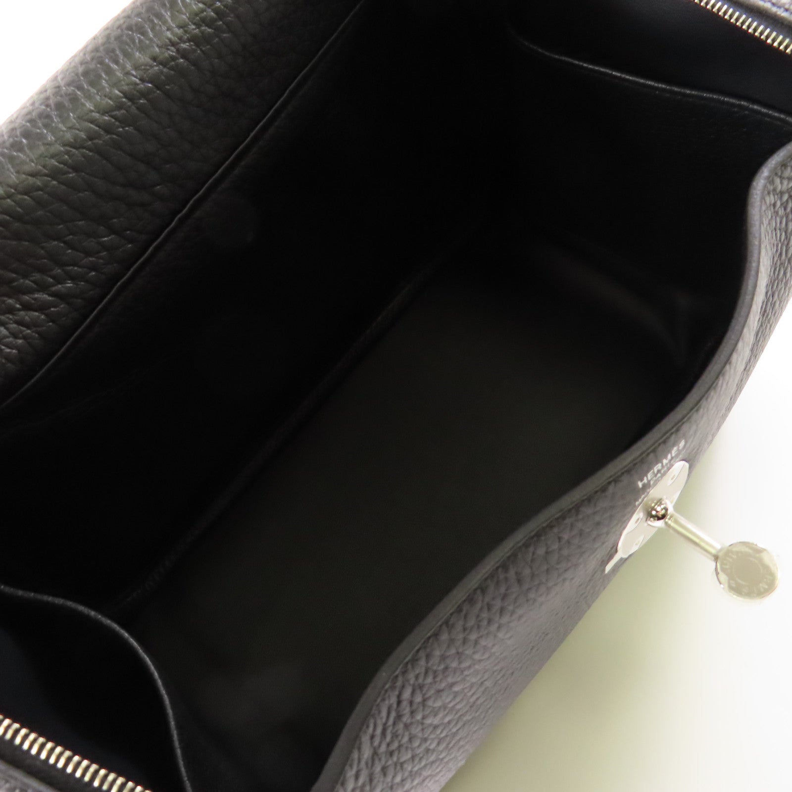HERMES Clemence皮革Lindy 26銀扣手挽肩背兩用袋Noir