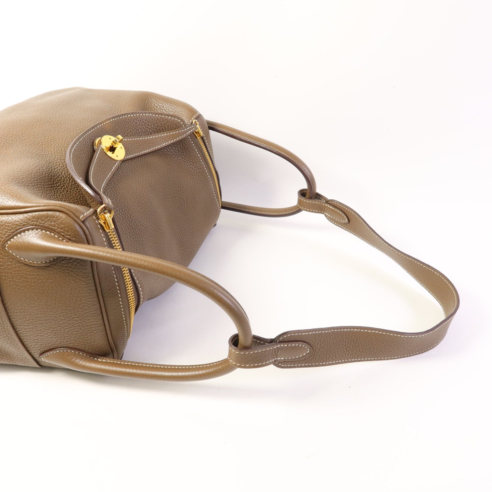 HERMES Clemence皮革Lindy 30金扣手挽肩背兩用袋Etoupe