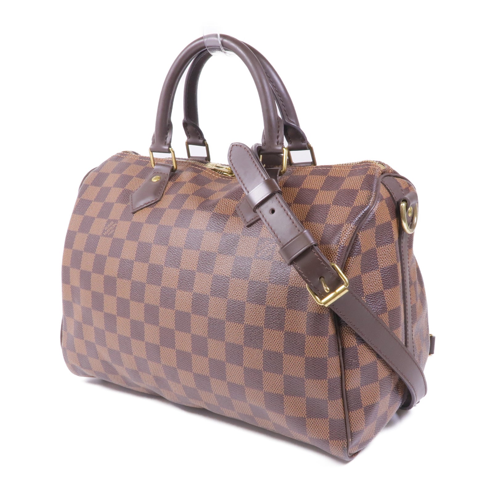 LOUIS VUITTON Damier Speedy Bandouliere 30金扣手挽肩背兩用袋棕色