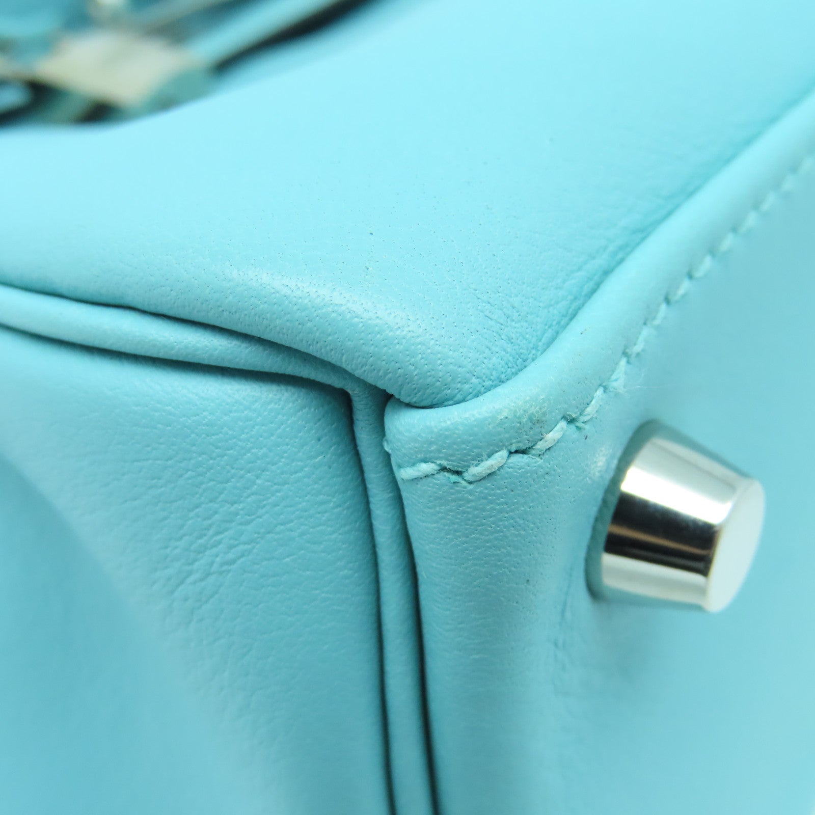 HERMES Swift Leather Kelly 25 SOP Silver Buckle Handle Bag Bleu Atoll Light Blue