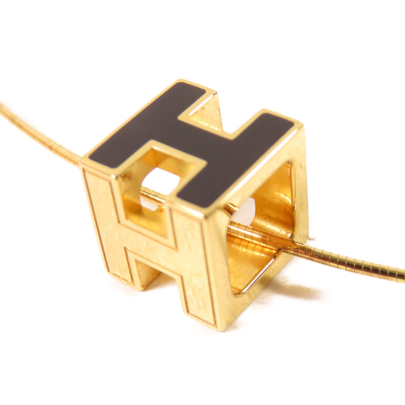 HERMES 金屬Cube d'H Necklace項鍊金色/黑色