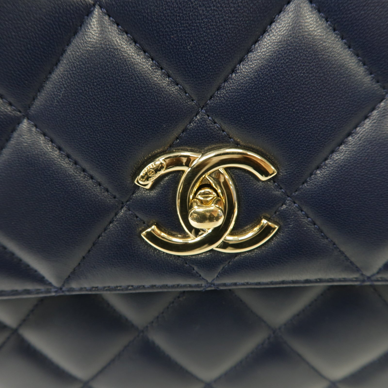 CHANEL 【激減優惠】菱格羊皮皮革Large Trendy CC金扣手挽肩背兩用袋深藍色