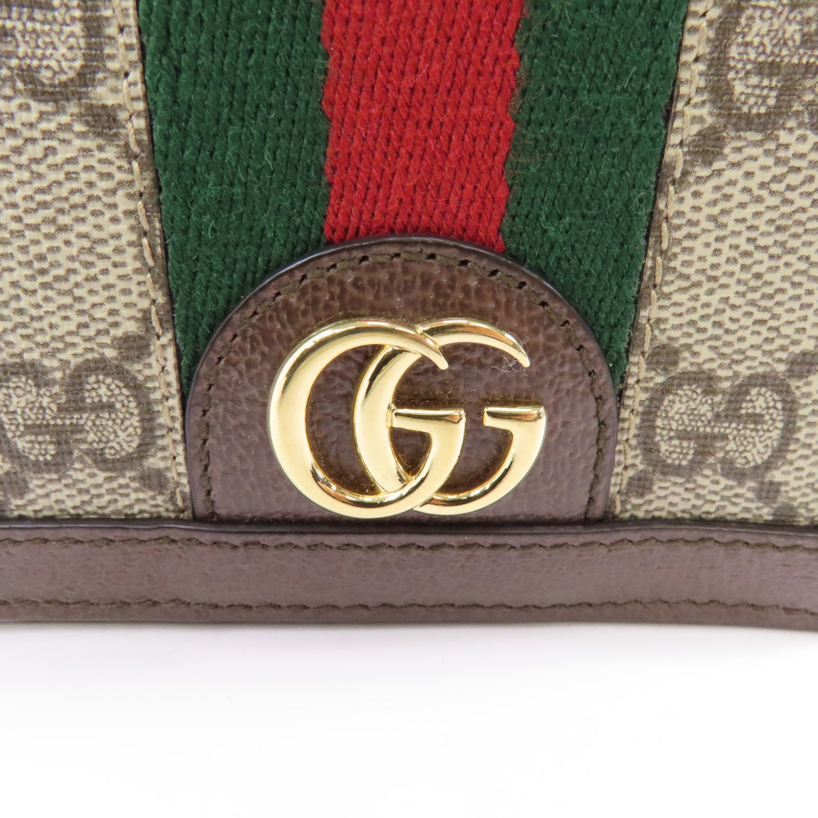 GUCCI 塗層帆布Ophidia Case Wallet金扣錢包棕色
