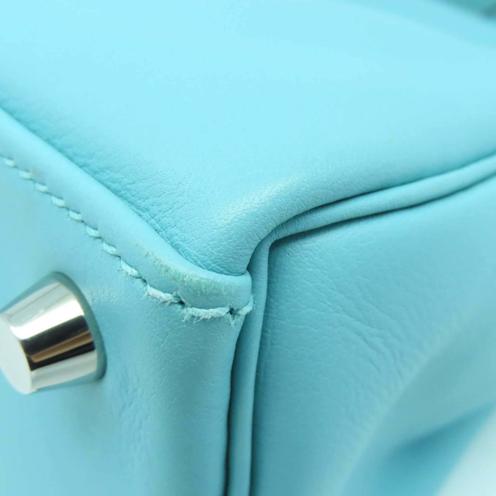 HERMES Swift Leather Kelly 25 SOP Silver Buckle Handle Bag Bleu Atoll Light Blue
