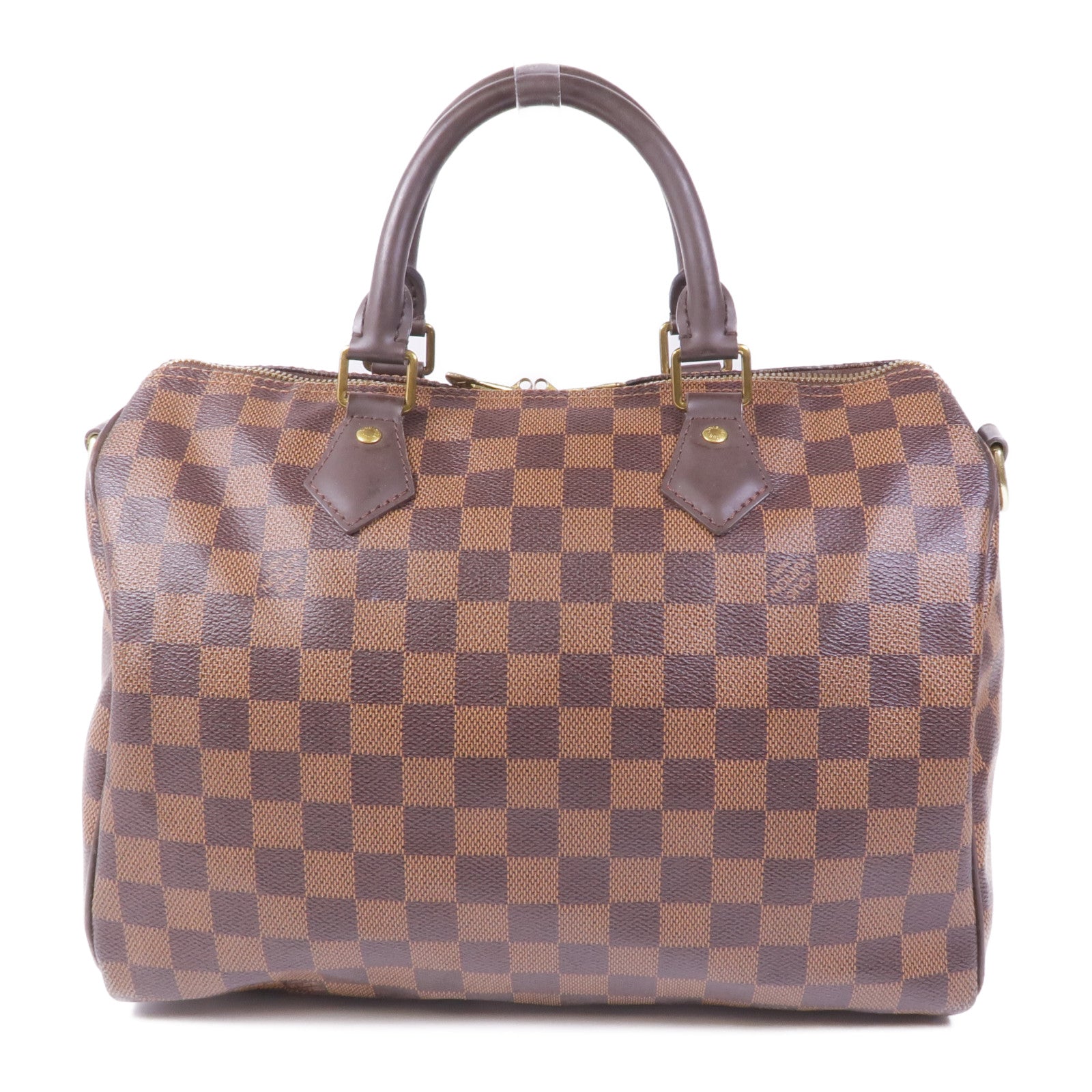 LOUIS VUITTON Damier Speedy Bandouliere 30金扣手挽肩背兩用袋棕色