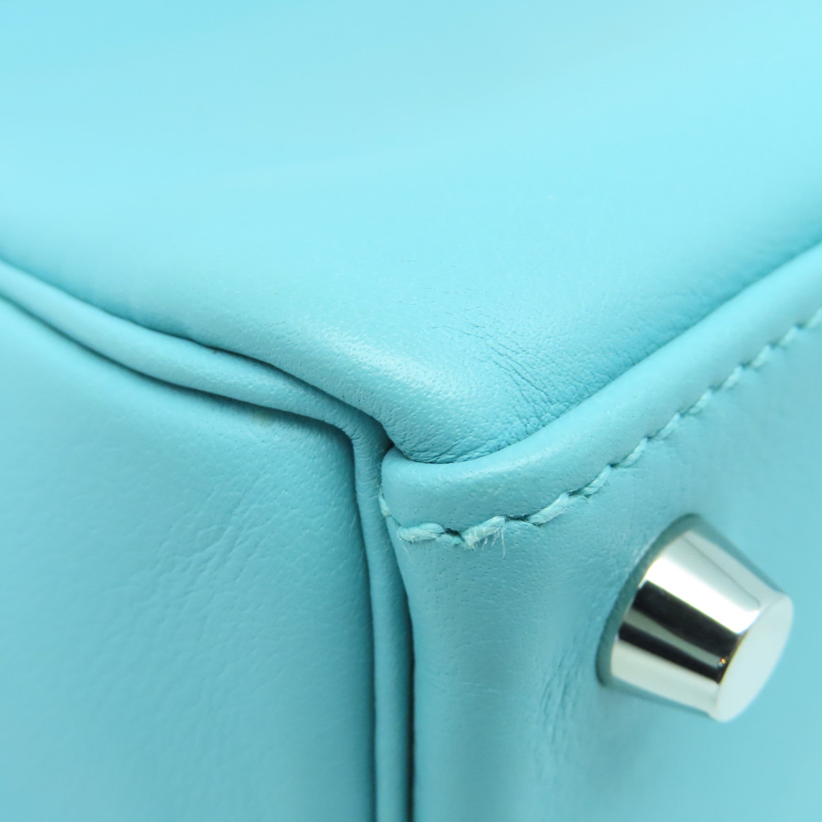 HERMES Swift Leather Kelly 25 SOP Silver Buckle Handle Bag Bleu Atoll Light Blue