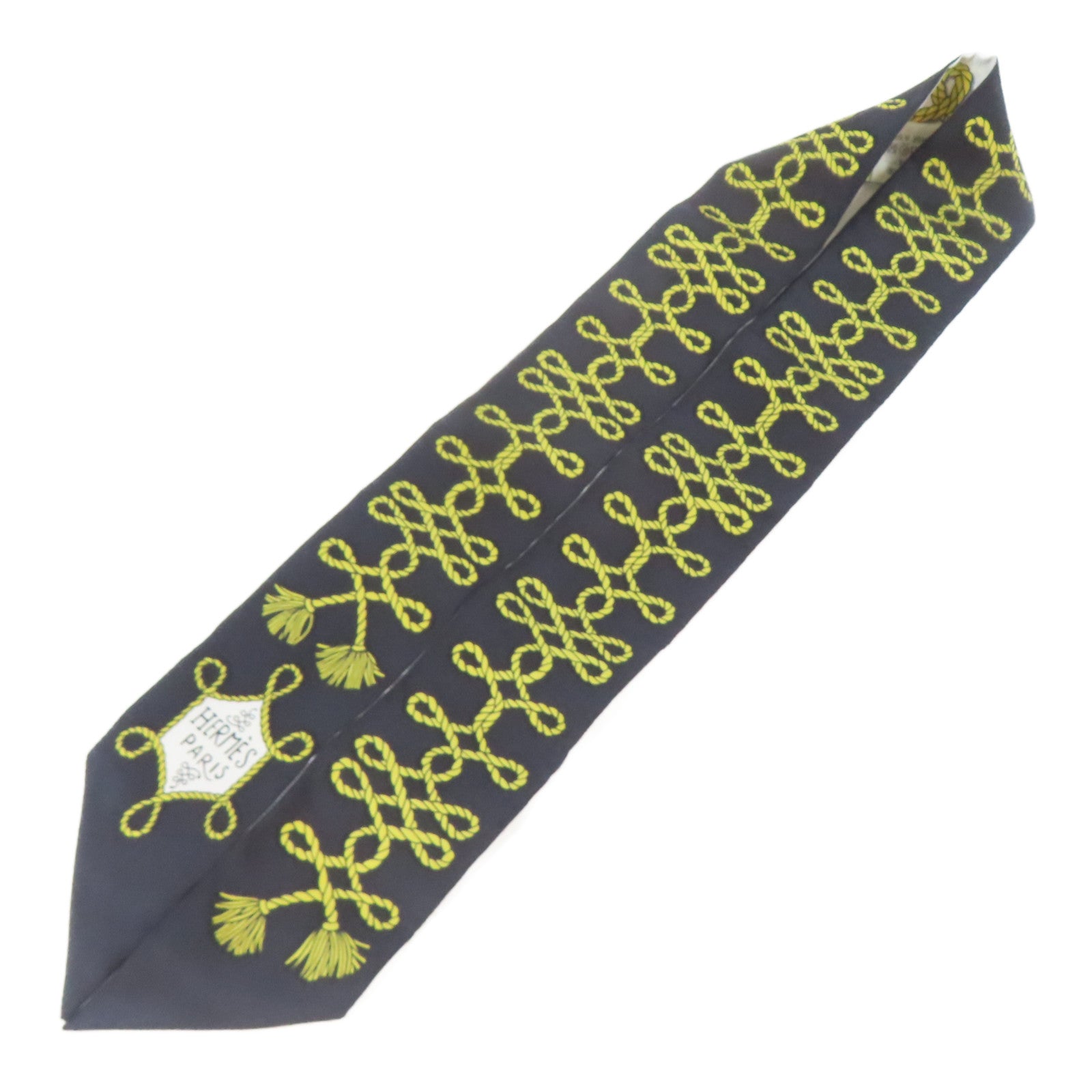 HERMES 絲質Twilly絲巾黑色/白色/黃色