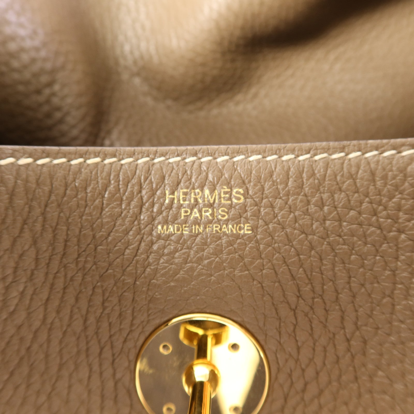 HERMES Clemence皮革Lindy 30金扣手挽肩背兩用袋Etoupe