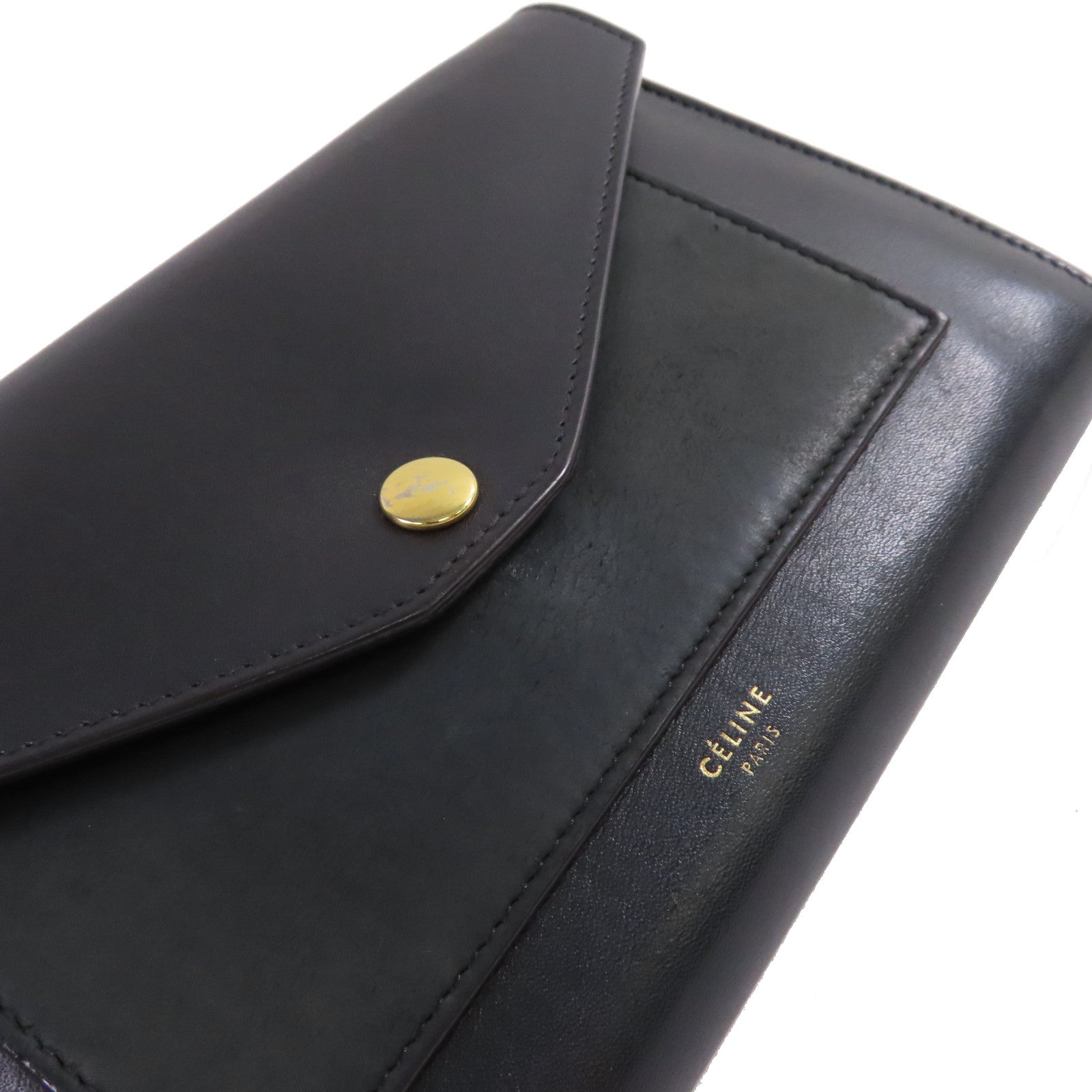 CELINE 牛皮皮革Wallet On Chain Shoulder Bag金扣鏈帶肩背袋黑色