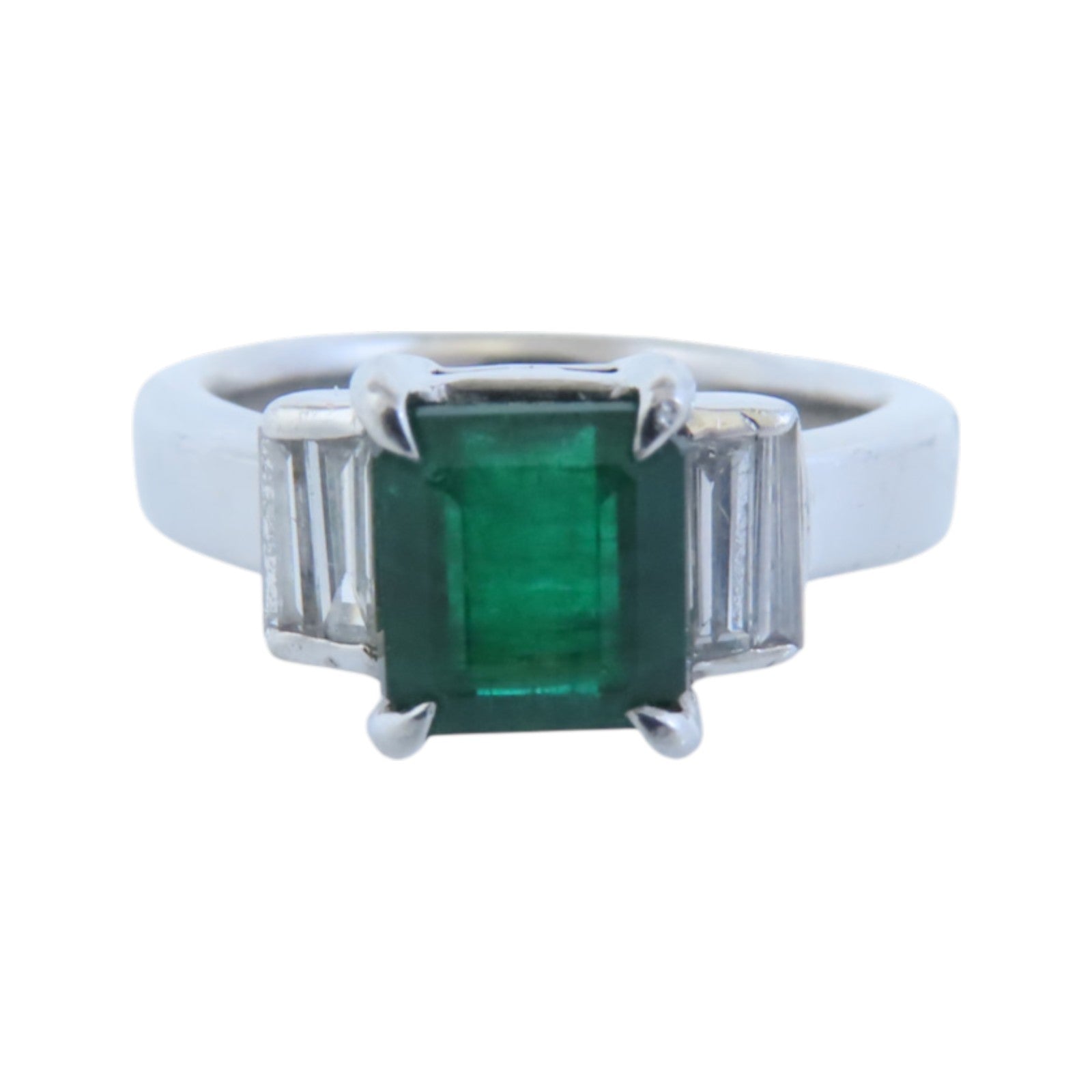 JEWELRY 【激減優惠】PT900鉑金Emerald Diamond Ring綠寶石/鑽石戒指US#6