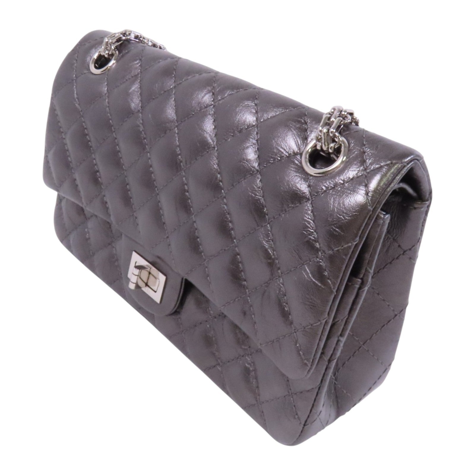 CHANEL 牛皮皮革2.55 24cm銀扣鏈帶肩背袋