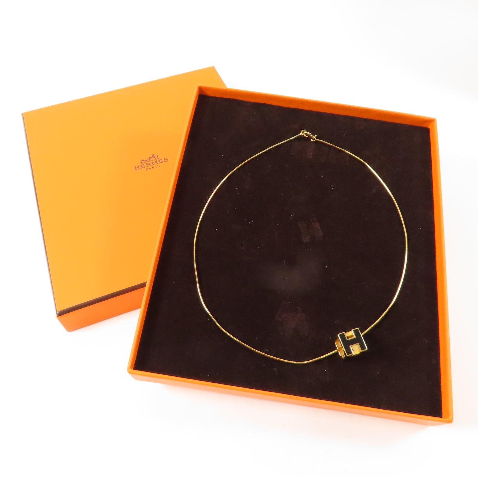 HERMES 金屬Cube d'H Necklace項鍊金色/黑色